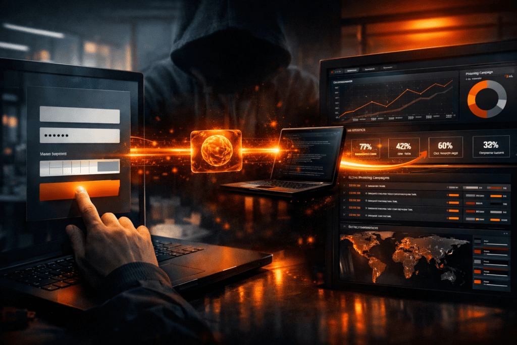 Medarbejderen logger ind. Indtaster password og MFA-kode. Alt ser rigtigt ud. Men en mellemstation opsnapper sessionen. Angriberen er nu logget ind.